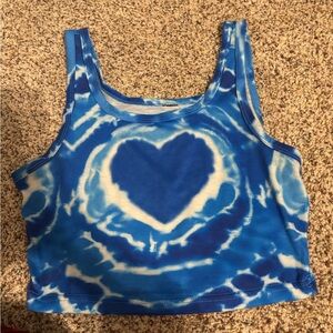 Blue Tie-Dye Heart Crop Top